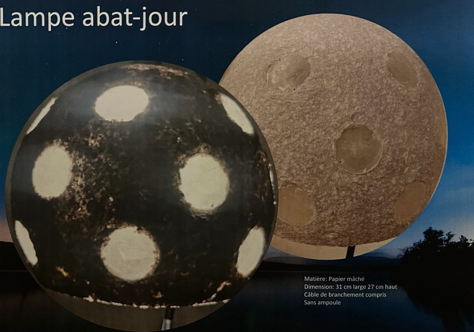 Lampe abat-jour lune 31 cm